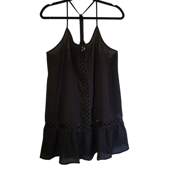 Freshwater Black Tiered Eyelet Cutout Cover Up Dress Size M - Picture 2 of 6